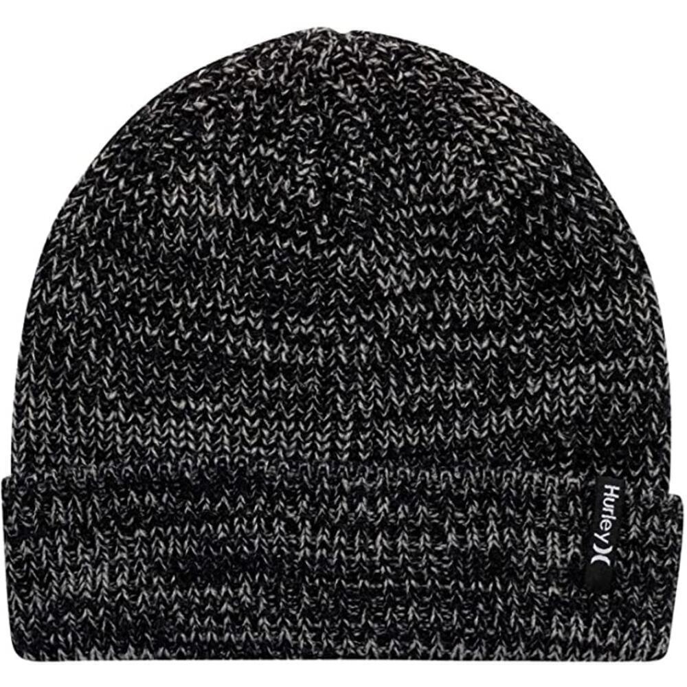 Hurley Men's Black/Grey Cuffed Beanie - Loose Knit Winter Hat One Size